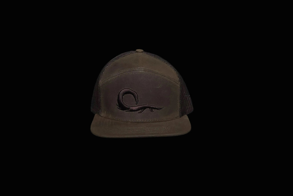 Embroidered Mallard Curl Waxed Brown 7 Panel