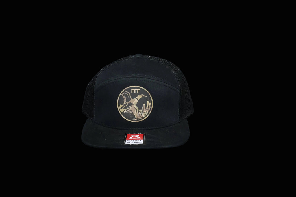 Black 7 Panel Camo Flying Mallard Leather Patch